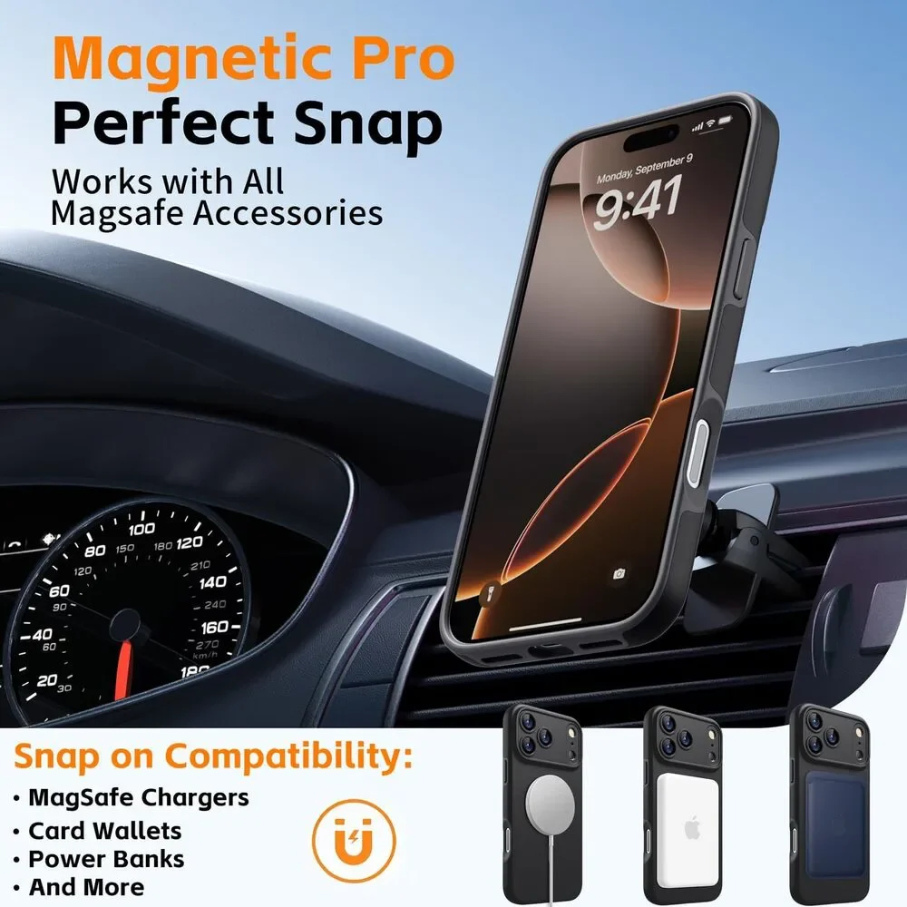 Phone 17 Pro Case MagSafe Matte Black Shockproof 360 Camera Lens Cover